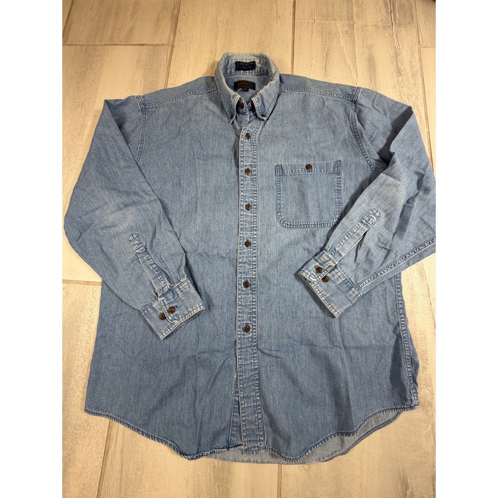 Chaps Ralph Lauren Denim Button Down Shirt Mens 16.5 34-35 Light Wash Cotton